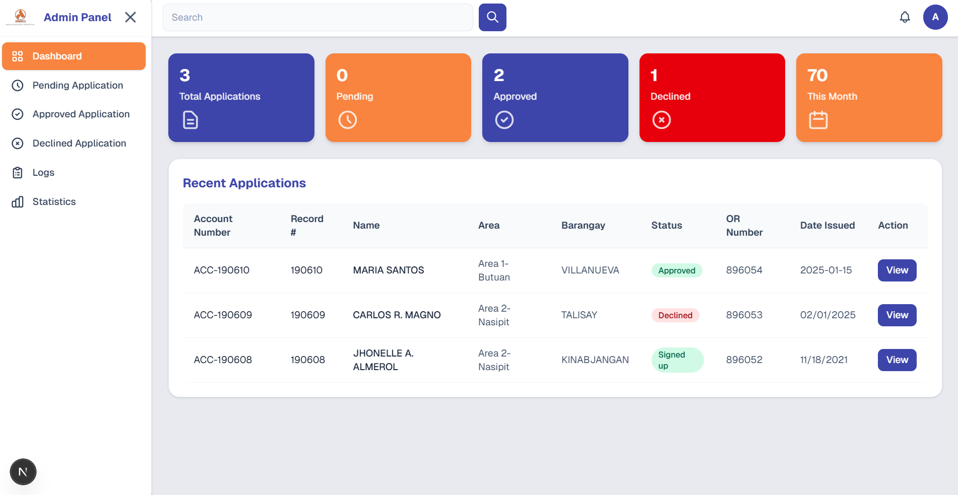 Sanitation management system interface